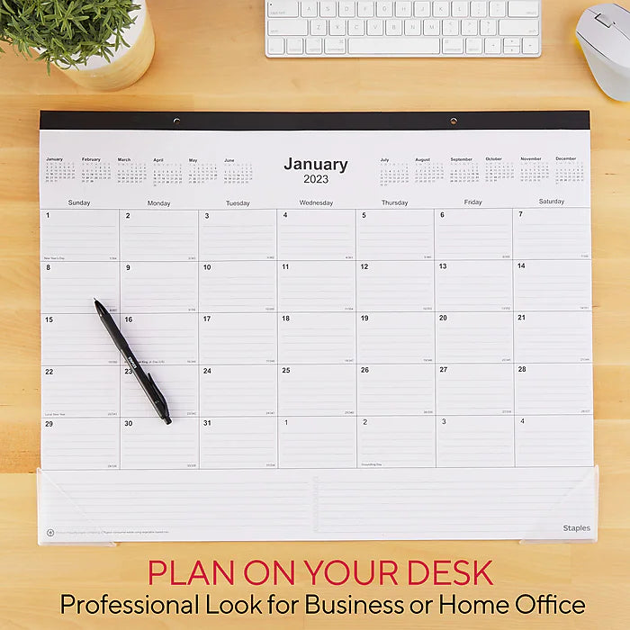 2023 Staples 22" x 17" Desk Pad Calendar, Black (ST12951-23)