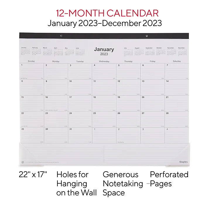 2023 Staples 22" x 17" Desk Pad Calendar, Black (ST12951-23)