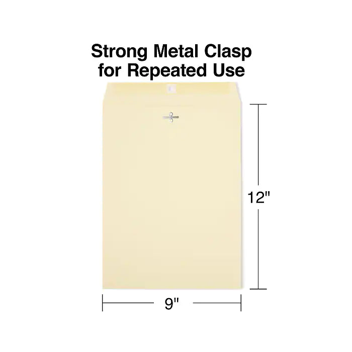 Staples Extra-Heavyweight Clasp & Moistenable Glue Catalog Envelopes, 9"L x 12"H, Manila, 100/Box (121962/19276)