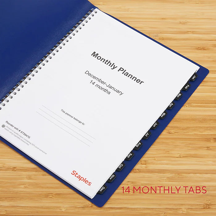 2023 Staples 8" x 11" Monthly Planner, Navy (ST58476-23)