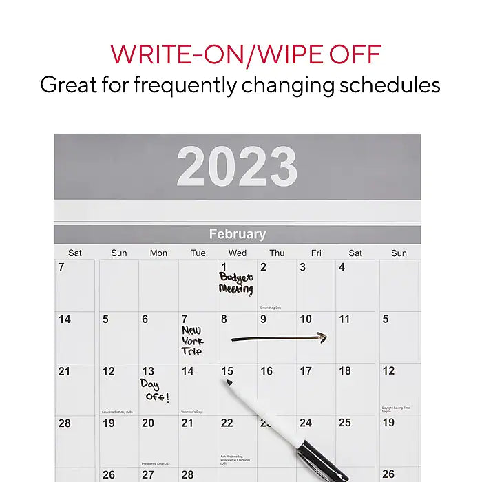 2023 Staples 48" x 32" Dry Erase Wall Calendar, Gray/White (ST58450-23)