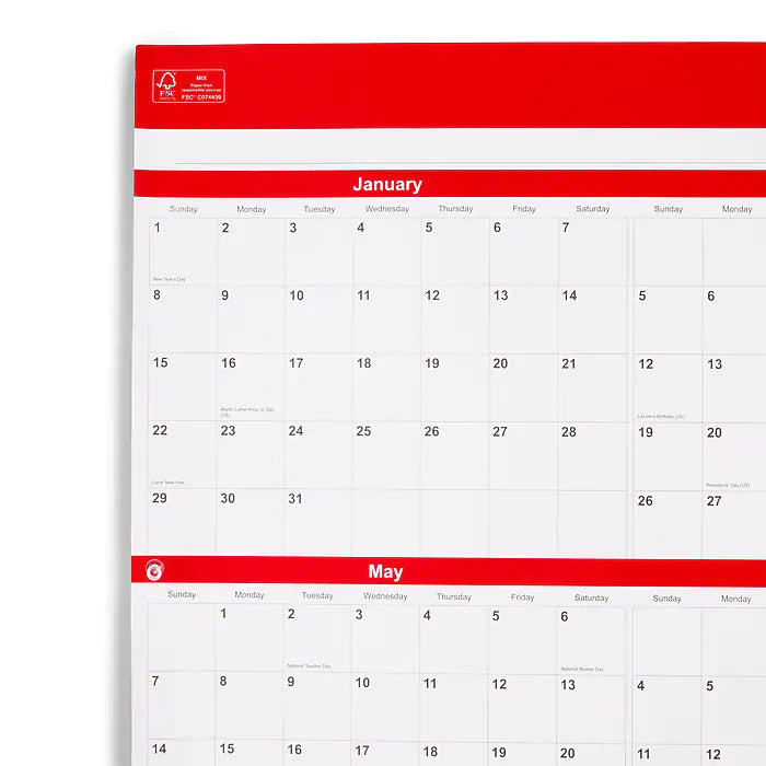 2023 Staples 36" x 24" Wall Calendar, Red (ST53903-23)