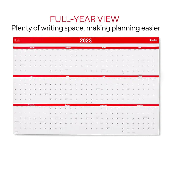 2023 Staples 36" x 24" Wall Calendar, Red (ST53903-23)