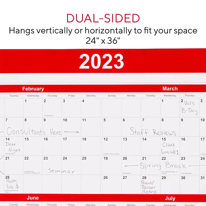 2023 Staples 36" x 24" Wall Calendar, Red (ST53903-23)