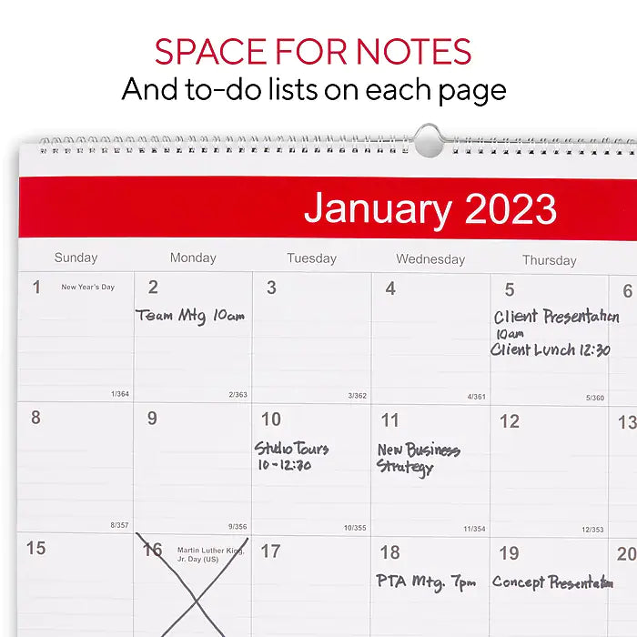 2023 Staples 22" x 29" Wall Calendar, White/Red (ST53914-23)