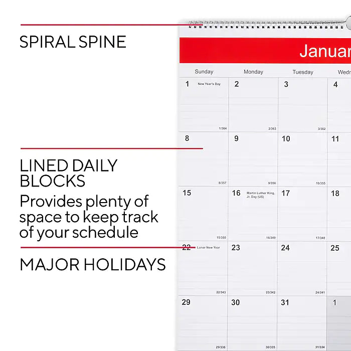 2023 Staples 22" x 29" Wall Calendar, White/Red (ST53914-23)