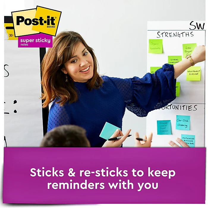 Post-it® Super Sticky Notes Cabinet Pack, 3" x 3", Energy Boost Collection, 70 Sheets/Pad, 24 Pads/Pack (654-24SSAU-CP)