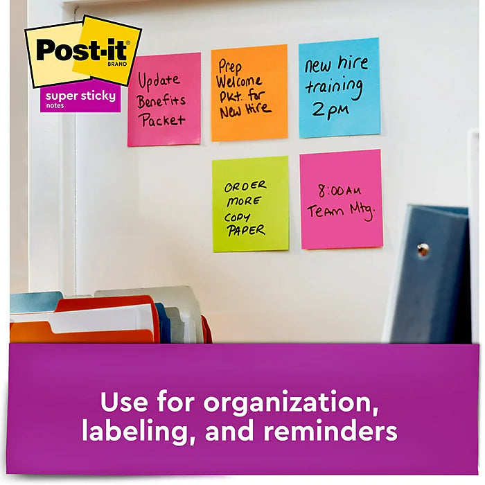 Post-it® Super Sticky Notes Cabinet Pack, 3" x 3", Energy Boost Collection, 70 Sheets/Pad, 24 Pads/Pack (654-24SSAU-CP)