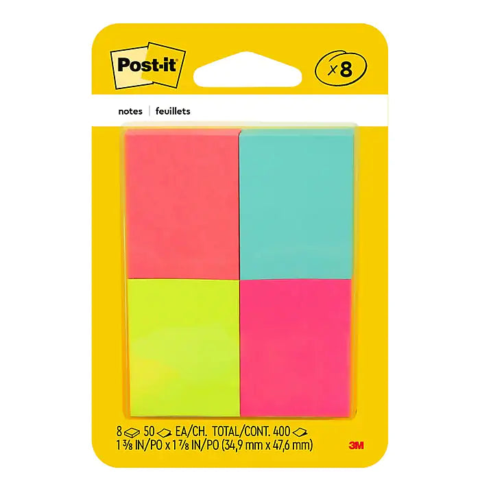 Post-it® Notes, 1 3/8"x 1 7/8", Poptimistic Collection, 50 Sheets/Pad, 8 Pads/Pack (653-8AF)