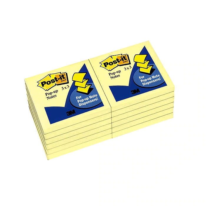 Post-it® Pop-up Notes, 3" x 3", Canary Yellow, 100 Sheets/Pad, 12 Pads/Pack (R330-YW)