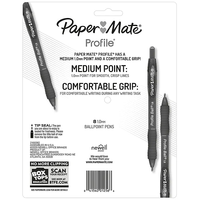 Paper Mate Profile Ballpoint Pen, Medium Point, Black Ink, 8 Pack (2095460)