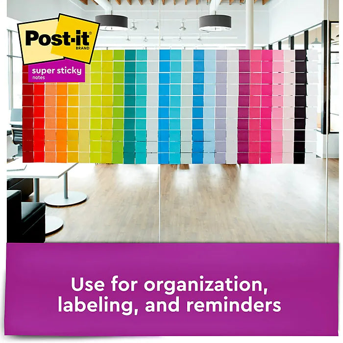 Post-it® Super Sticky Notes, 3" x 3", Summer Joy Collection, 90 Sheets/Pad, 12 Pads/Pack (654-12SSJOY)