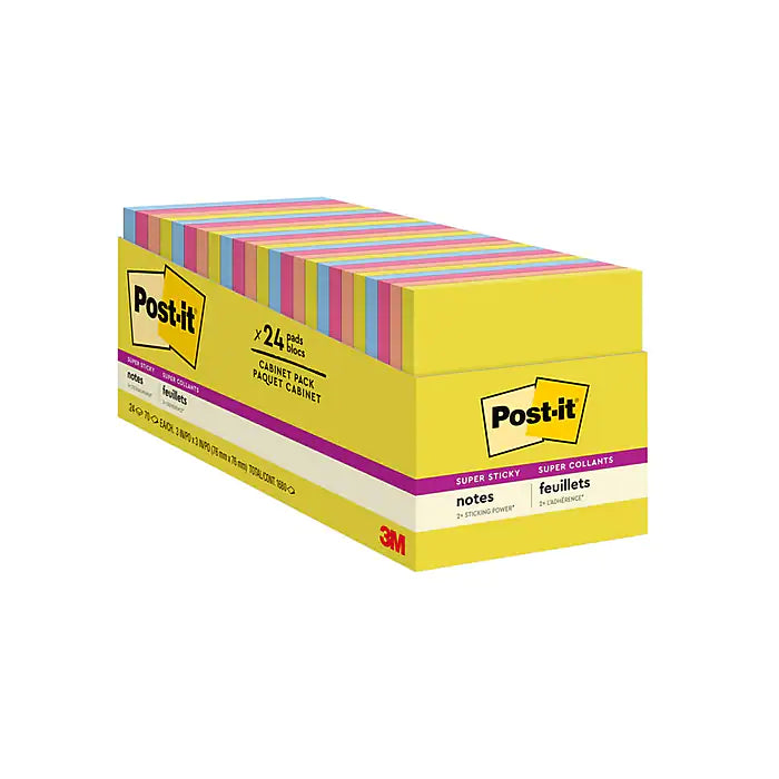 Post-it® Summer Joy Super Sticky Note, 3" x 3", 70 Sheets/Pad, 24 Pads/Pack (654-24SSJOY-CP)