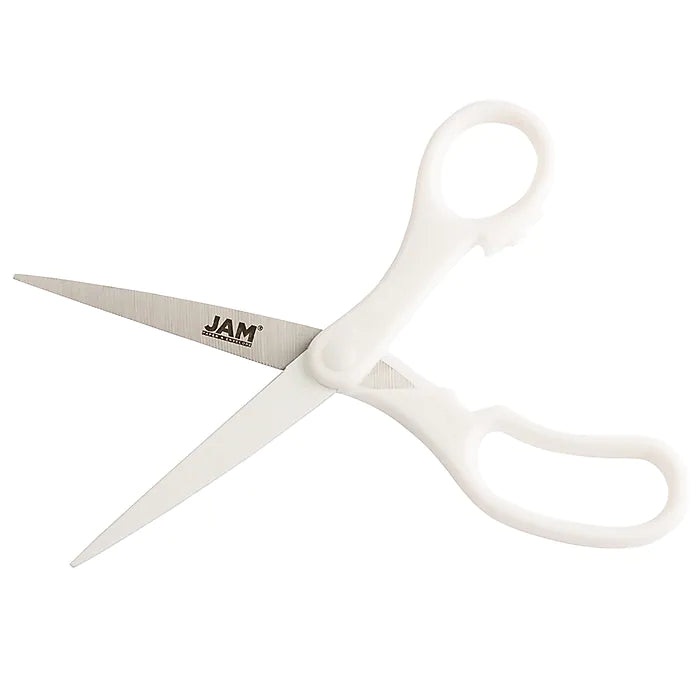 JAM Paper® Heavy Duty Multi-Purpose Precision Scissors, 8" Stainless Steel Blades, White (342WH)