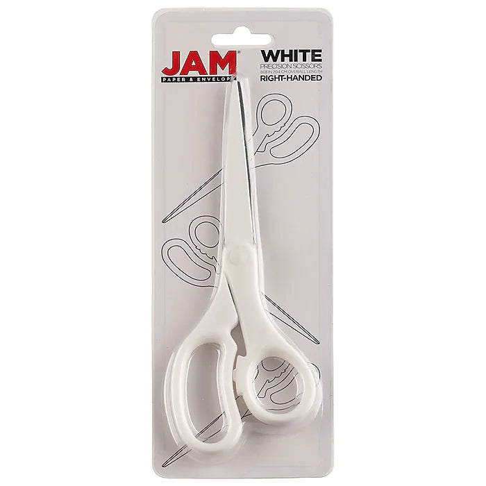 JAM Paper® Heavy Duty Multi-Purpose Precision Scissors, 8" Stainless Steel Blades, White (342WH)