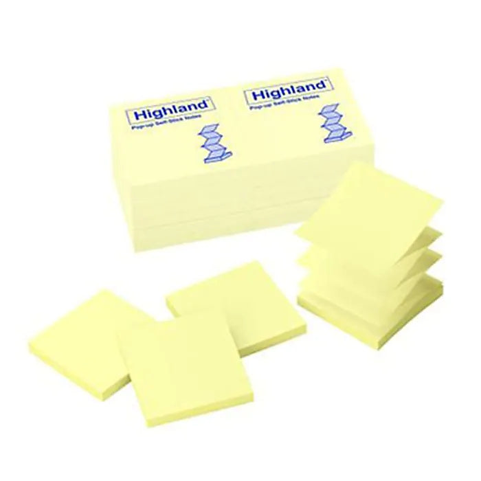 Highland™ Notes, Original Pop-up, Yellow, 3" x 3", 12/Pk