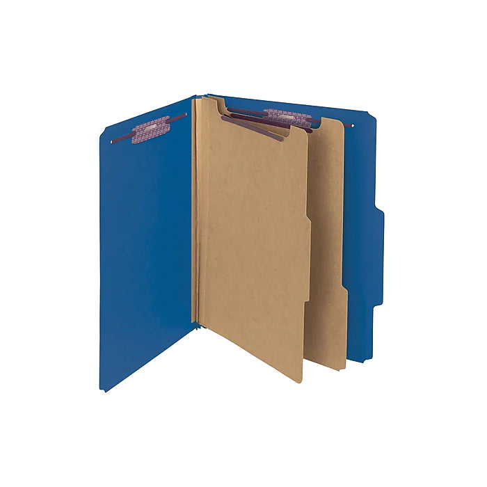 Smead Classification Folders with SafeSHIELD Fasteners, 2" Expansion, Letter Size, 2 Dividers, Dark Blue, 10/Box (14032)