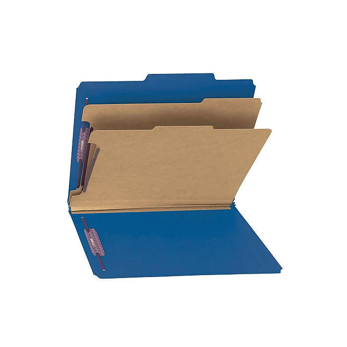 Smead Classification Folders with SafeSHIELD Fasteners, 2" Expansion, Letter Size, 2 Dividers, Dark Blue, 10/Box (14032)