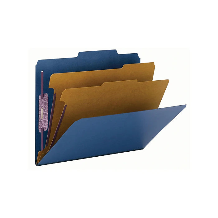 Smead Classification Folders with SafeSHIELD Fasteners, 2" Expansion, Letter Size, 2 Dividers, Dark Blue, 10/Box (14032)