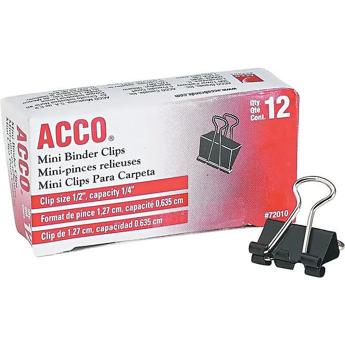 ACCO Binder Clips, Mini, Black, Dozen (A7072010)