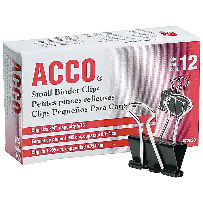 ACCO Small Binder Clips, Black, 12/Box (A7072020)