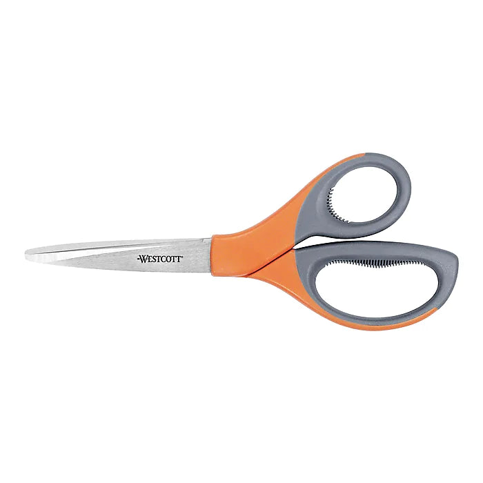 Westcott® Elite 8" Stainless Steel Scissors, Pointed Tip, Orange/Gray (41318)