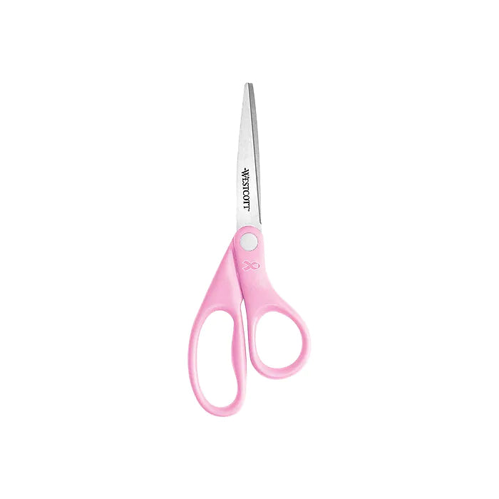 Westcott® All Purpose Pink Ribbon 8" Stainless Steel Scissors, Pointed Tip, Pink (15387)