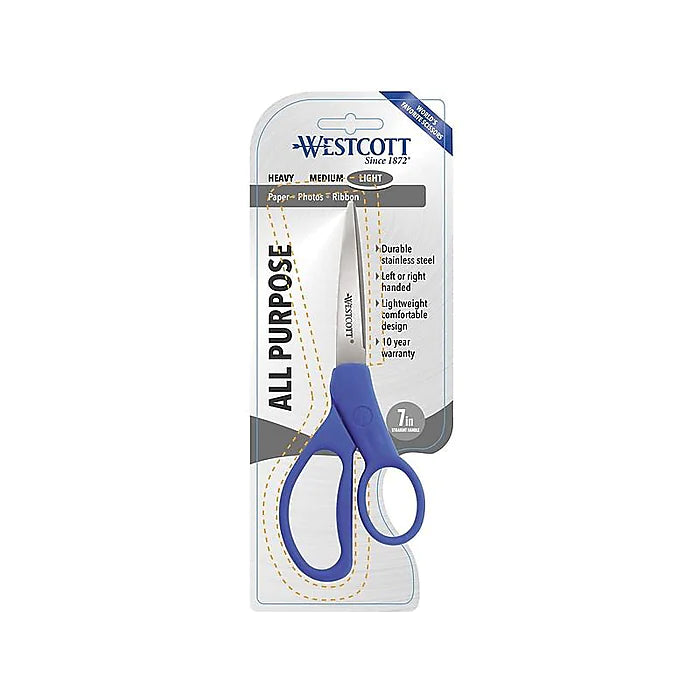 Westcott All Purpose Preferred 7" Stainless Steel Scissors, Pointed Tip, Blue (43217)