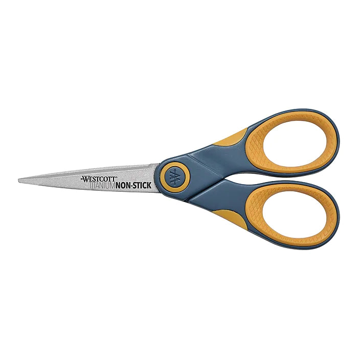 Westcott® Titanium Bonded® Non-Stick 5" Scissors, Pointed Tip, Gray/Yellow (14881)