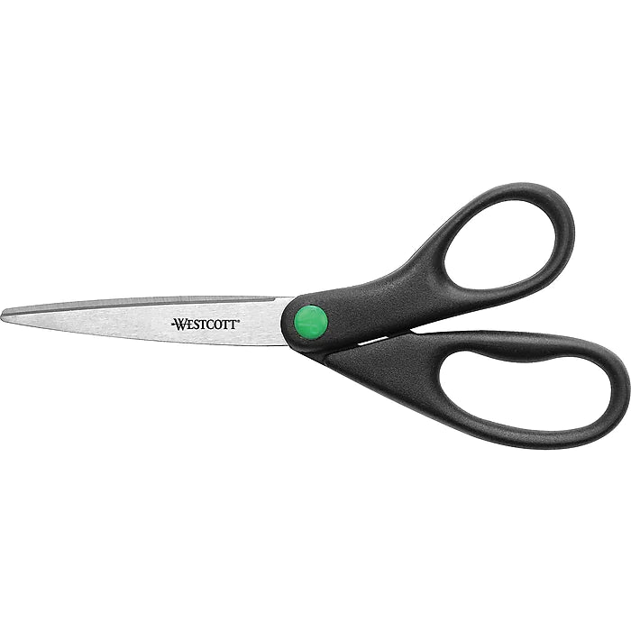 Westcott KleenEarth 8" Stainless Steel Standard Scissors, Pointed Tip, Black (41418/13039)