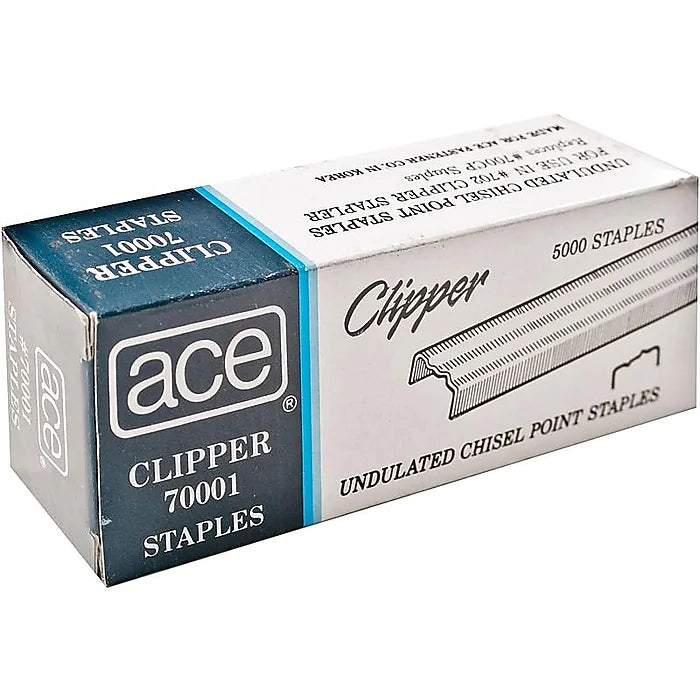 Ace Undulated Clipper Staples, 1/4" Leg Length, 5000 Staples/Box (70001)