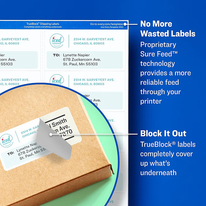 Avery TrueBlock Laser Shipping Labels, Sure Feed Technology, 3.5" x 5", White, 400 Labels Per Pack (5168)