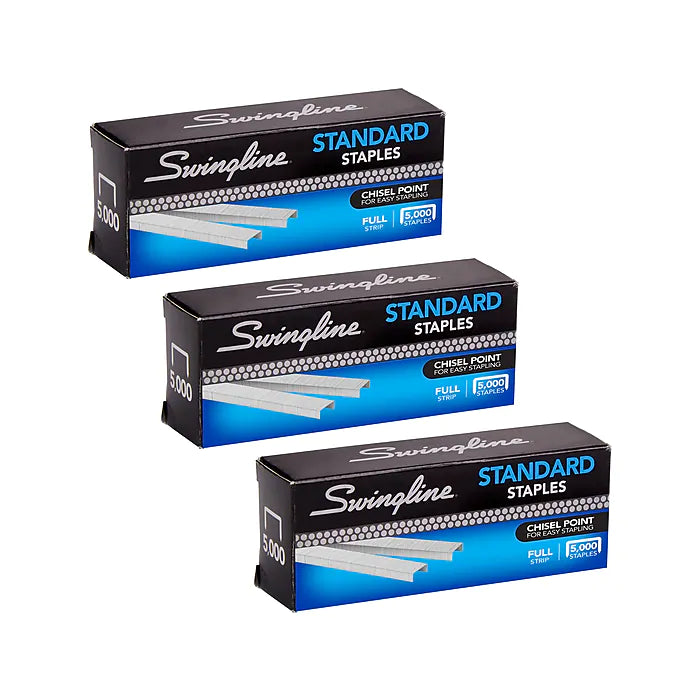 Swingline Standard Staples, 1/4" Length, 210 Per Strip, 5,000/Box, 3 Boxes (S7035104)