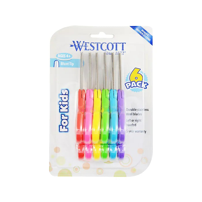 Westcott® School 5" Stainless Steel Kid's Scissors, Blunt Tip, Assorted Colors, 6/Pack (16454)