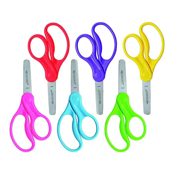 Westcott® School 5" Stainless Steel Kid's Scissors, Blunt Tip, Assorted Colors, 6/Pack (16454)